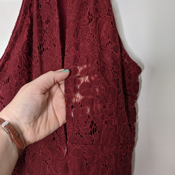 Zalalus Maroon High neck Lace Mini Dress NWT - Picture 7 of 11